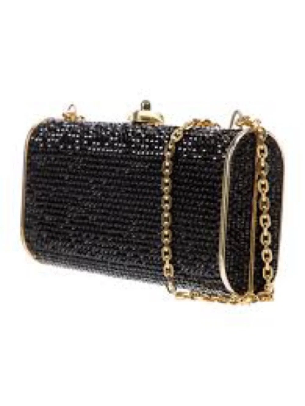 Judith Leiber Black Crystal Clutch with Gold Chain